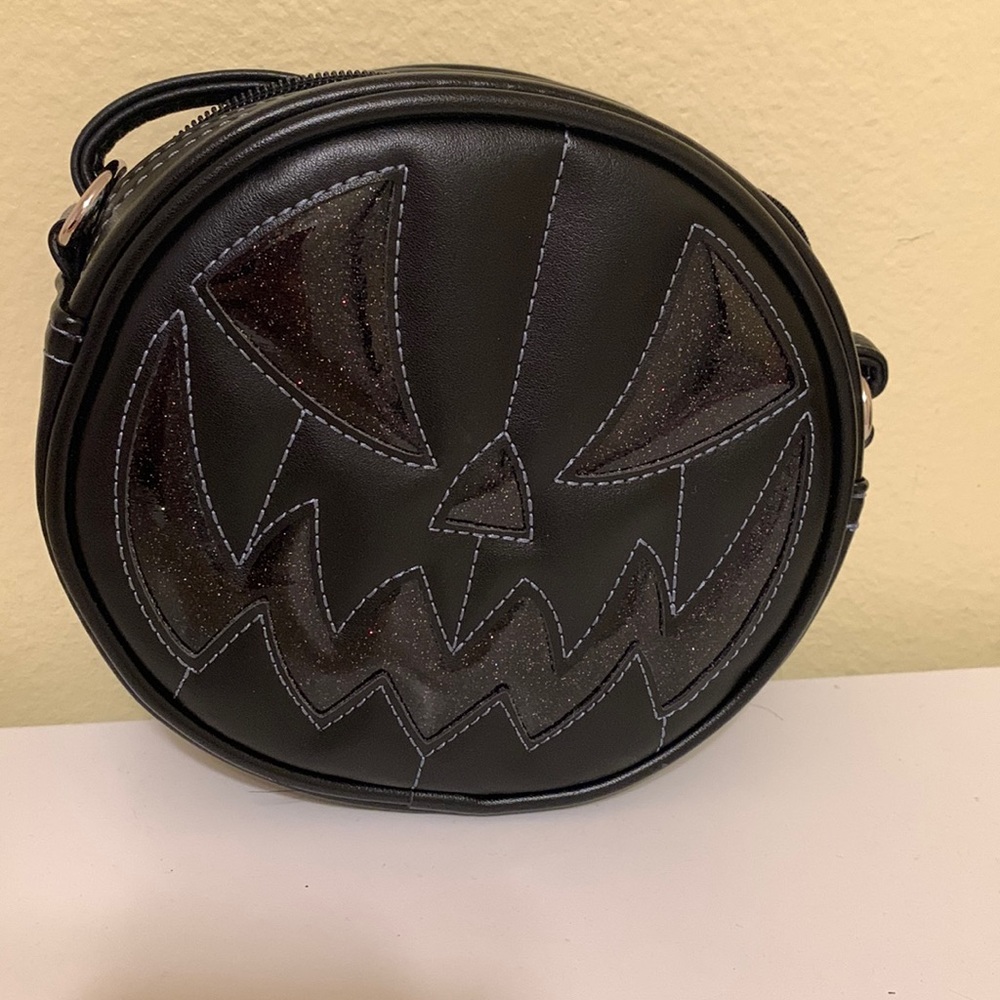 Mini black and multicolor Love Pain and Stitches pumpkin bag